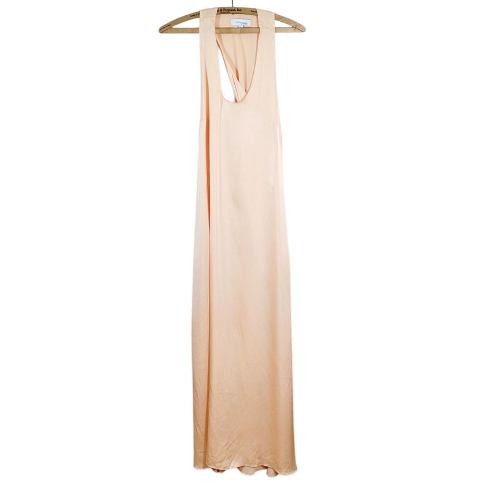 ROSETTA GETTY Collective Peach Satin Twist Back Halter Maxi Slip Dress Sz 6 - Picture 4 of 16